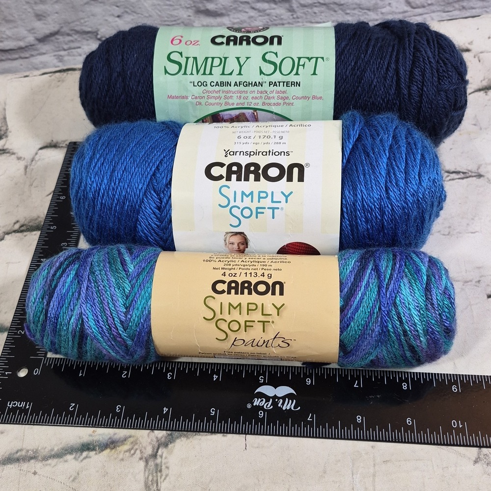 Caron Simply Soft Yarn 100% Acrylic 4-6 oz Skeins Assorted Blues Lot Of 3 - Picture 9 of 9